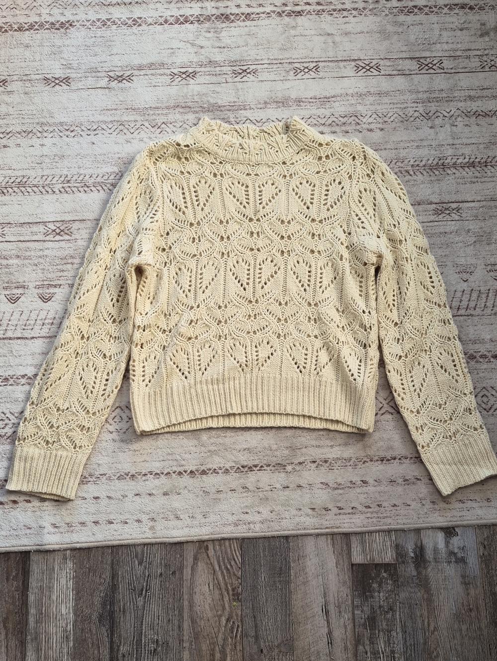 SHEIN Cream Open-Knit Turtleneck Sweater
